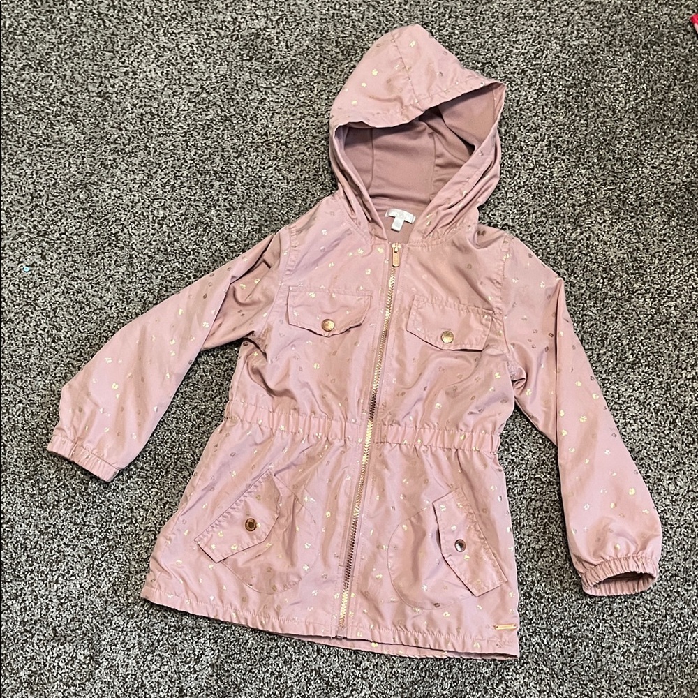 Girls Sz 7 Light Pink Hooded Jacket with Gold Accents